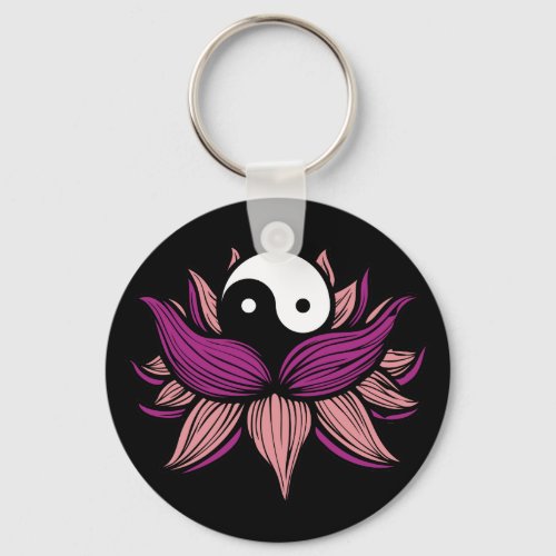 Lotus Flower and Yin Yang Keychain