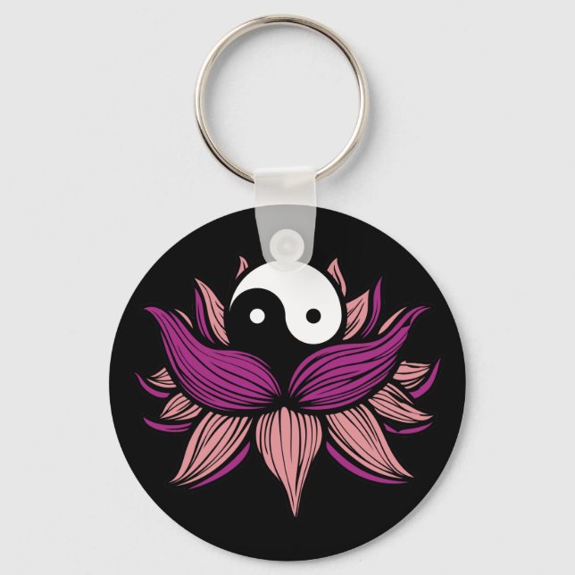 Lotus Flower and Yin Yang Keychain (Front)