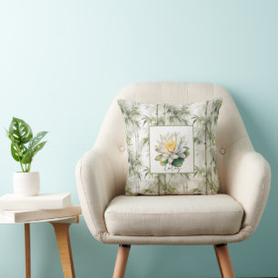 Lotus Flower Bamboo Throw Pillow