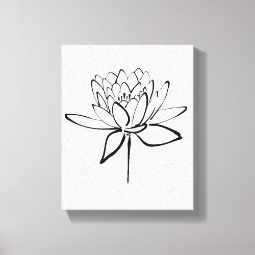 Lotus Flower Black and White Ink Drawing Art Canvas Print