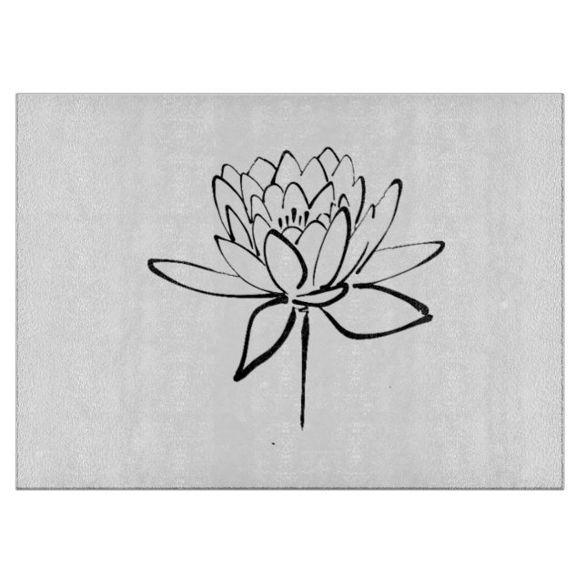 Lotus Flower Black and White Ink Drawing Art Cutting Board (Front)
