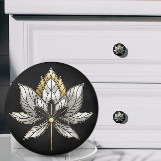 Lotus Flower - Black, Pearl and Gold Ceramic Knob
