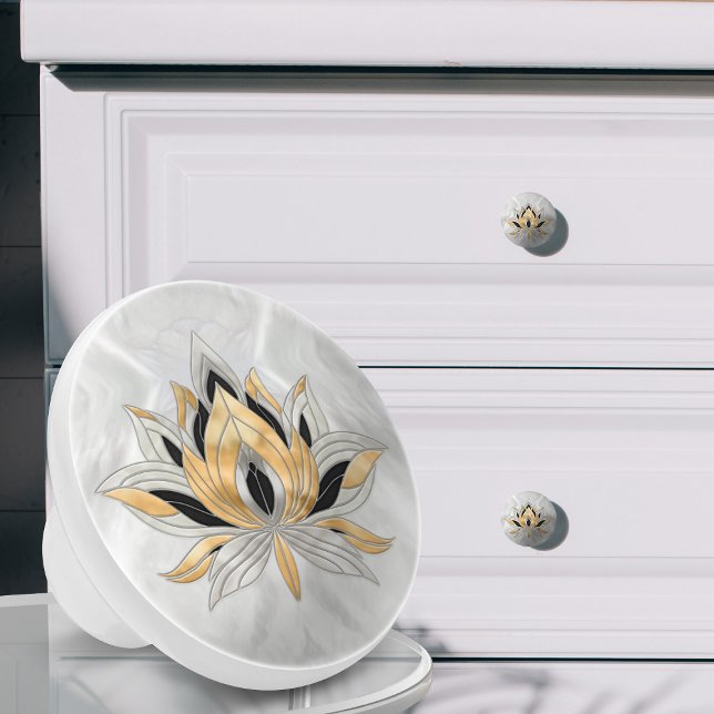 Lotus Flower - Black, Pearl and Gold Ceramic Knob (Creator Uploaded)
