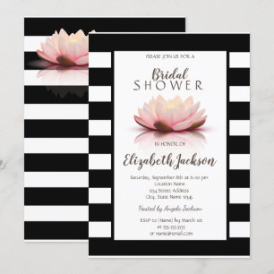 Lotus Flower Black White Stripes Bridal Shower Invitation
