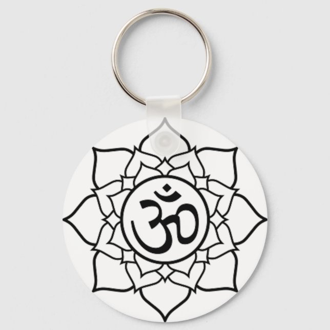 Lotus Flower, Black with White Background Keychain (Front)