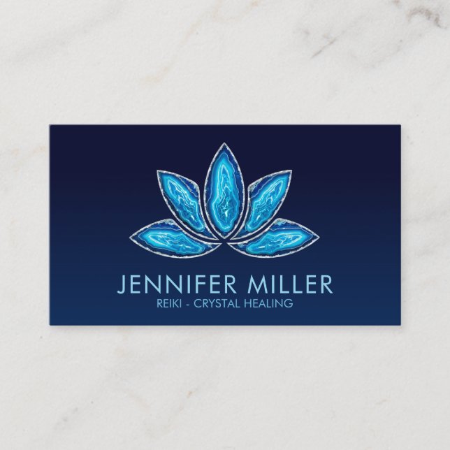 Lotus Flower - Blue Agate Geode Business Card (Front)