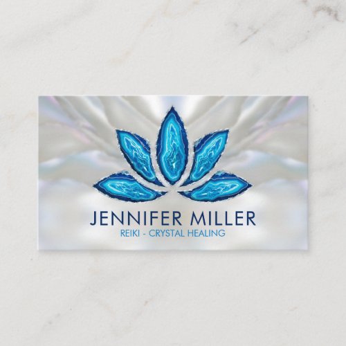 Lotus Flower _ Blue Agate Geode on pearl Business Card