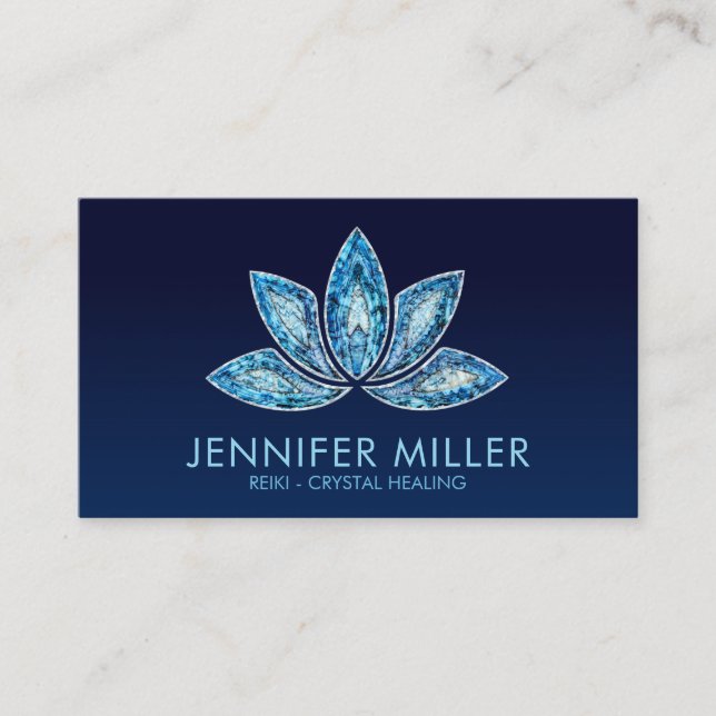 Lotus Flower - Blue Marble Geode Business Card (Front)