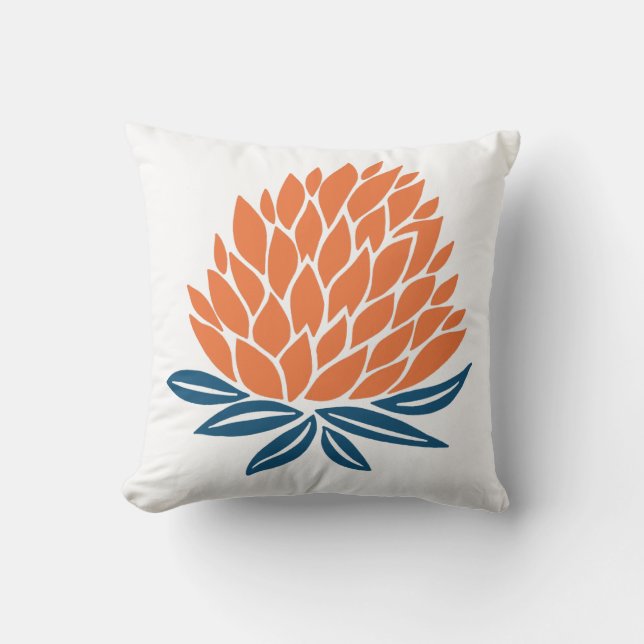 Lotus Flower Blue Orange White Throw Pillow (Front)