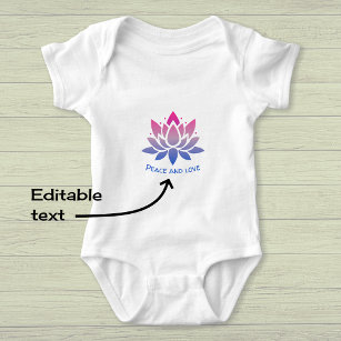 Lotus flower blue pink custom text baby bodysuit