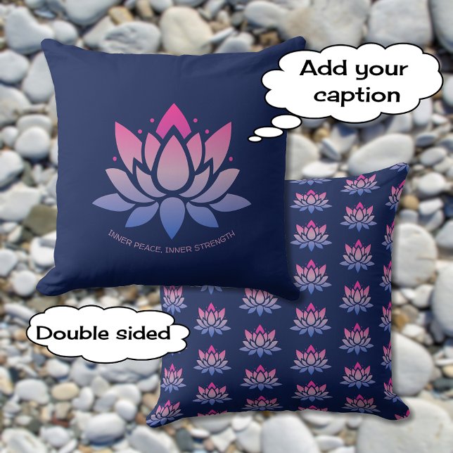 Lotus flower blue pink custom text outdoor pillow (Creator Uploaded)