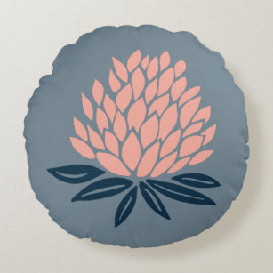Lotus Flower Blue Pink Zen Round Pillow