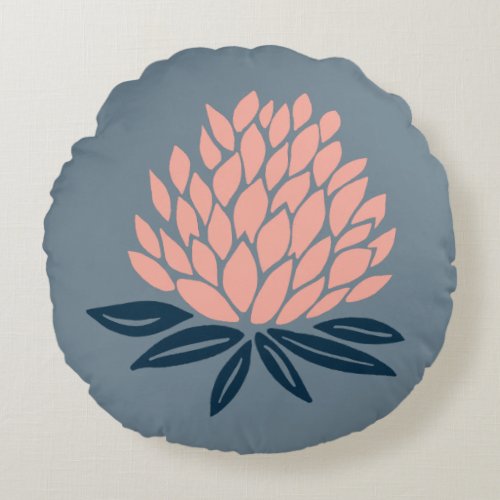 Lotus Flower Blue Pink Zen Round Pillow