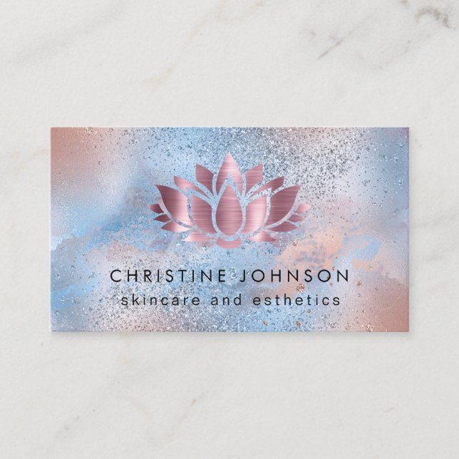 lotus flower blue rose gold business card (Front)