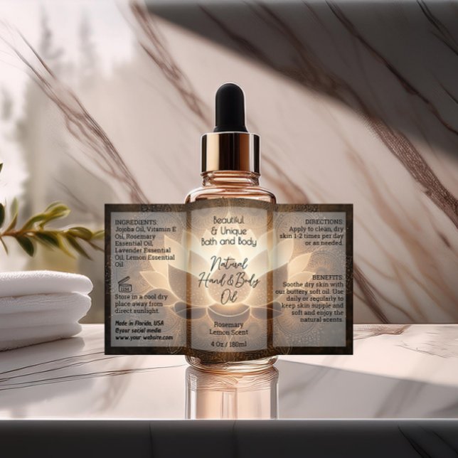 Lotus Flower Bottle Label 4oz Oil Dropper Product (essential oil bottle label)