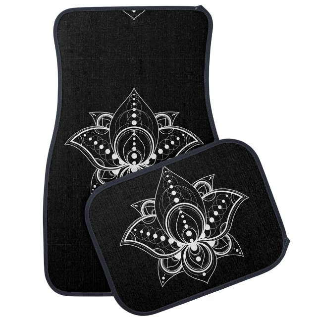 Lotus Flower  Car Floor Mat (Black, White Car Mats!)