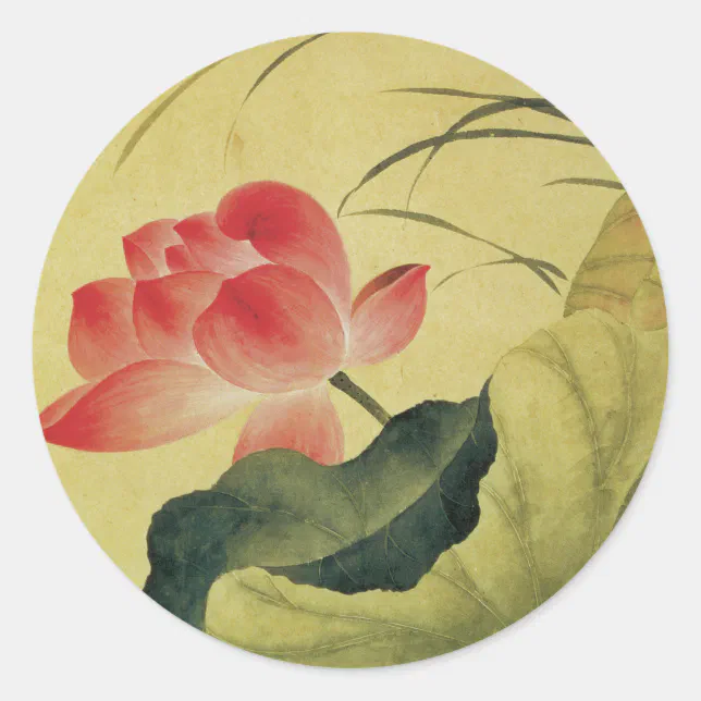 Lotus Flower Chinese Fine Art Classic Round Sticker | Zazzle