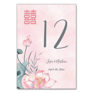 Lotus Flower Chinese Wedding Table Number