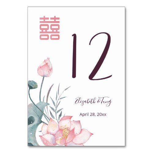Lotus Flower Chinese Wedding Table Number