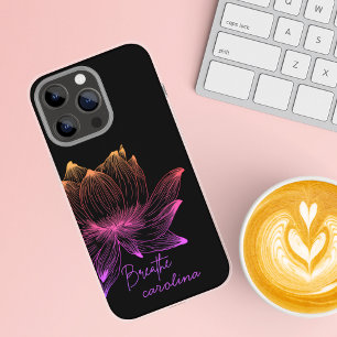 Lotus Flower Colorful Line Art Black Design iPhone 16 Pro Max Case