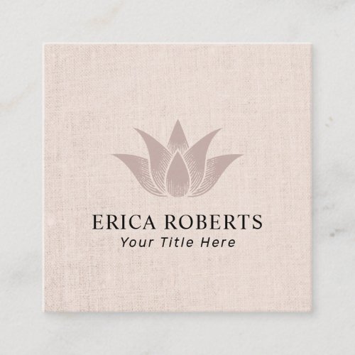 Lotus Flower Elegant Blush Pink Linen Square Business Card