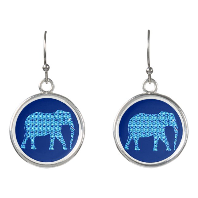Lotus flower elephant - turquoise and cobalt blue earrings (Front)