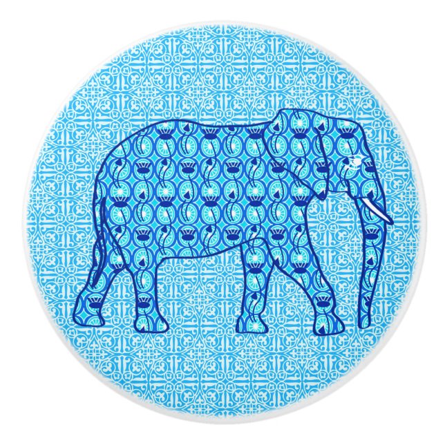 Lotus flower elephant - turquoise ceramic knob (Front)