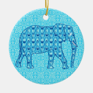 Lotus flower elephant - turquoise ceramic ornament
