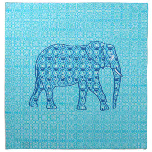 Lotus flower elephant - turquoise cloth napkin