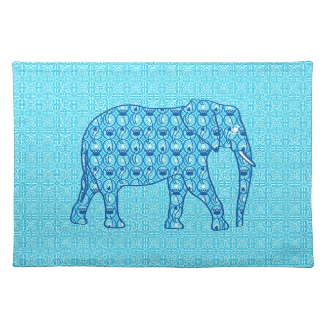 Lotus flower elephant - turquoise cloth placemat (Front)