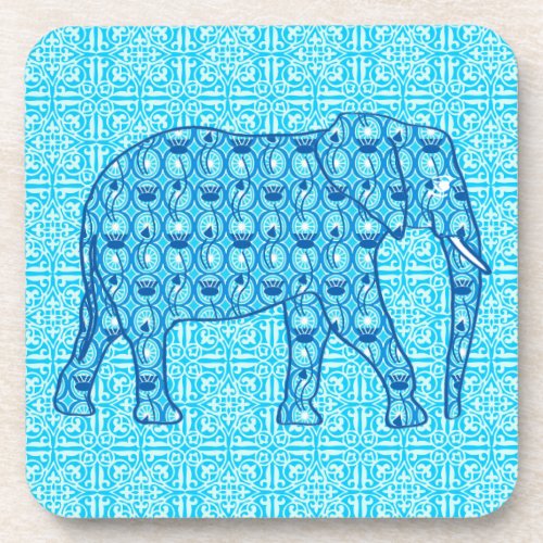 Lotus flower elephant _ turquoise drink coaster