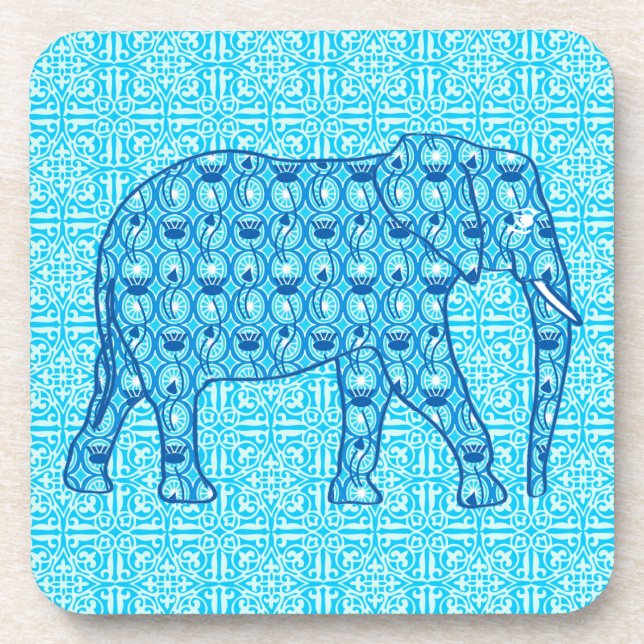 Lotus flower elephant - turquoise drink coaster (Front)