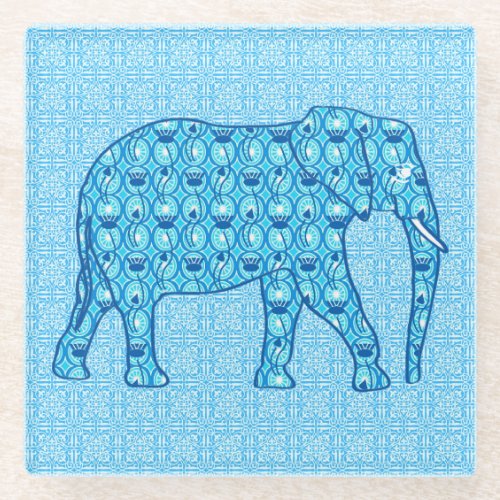 Lotus flower elephant _ turquoise glass coaster