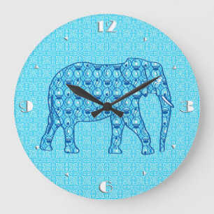 Lotus flower elephant - turquoise large clock