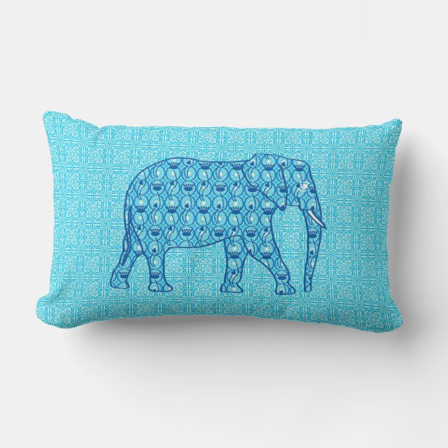 Lotus flower elephant - turquoise lumbar pillow (Front)
