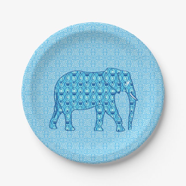Lotus flower elephant - turquoise paper plates (Front)