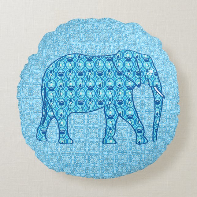 Lotus flower elephant - turquoise round pillow (Front)