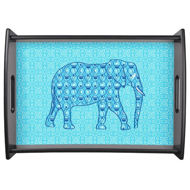 Lotus flower elephant - turquoise serving tray (Front)