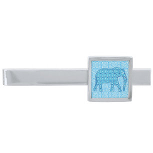 Lotus flower elephant - turquoise silver finish tie clip