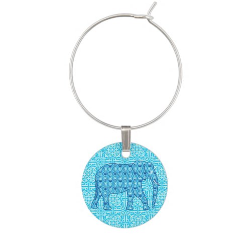 Lotus flower elephant _ turquoise wine glass charm