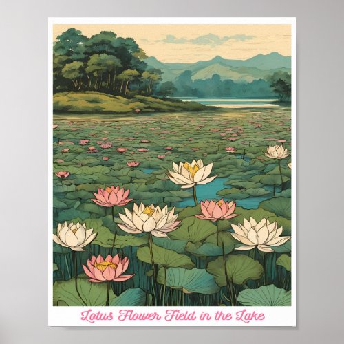 Lotus Flower Field in the Lake Poster