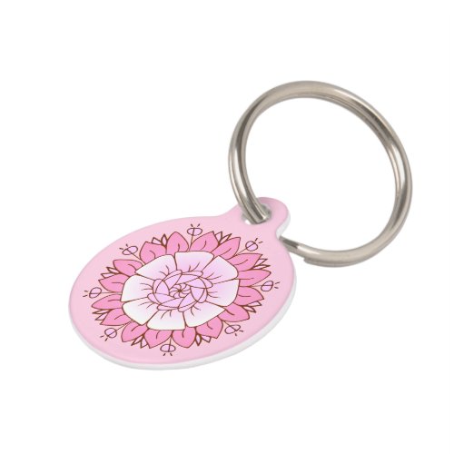 Lotus flower floral art pink pet ID tag