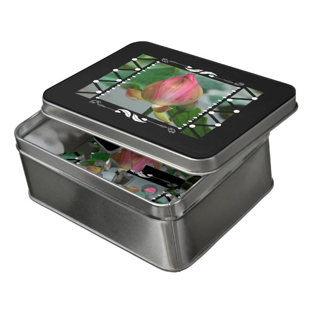 Lotus Flower Floral Geometric Jigsaw Puzzle (Lid Open)