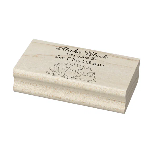 Lotus Flower Floral Illustration Name Address Rubber Stamp | Zazzle