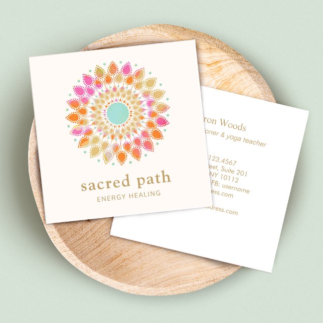 Lotus Flower  Floral Mandala Square Business Card (Creator Uploaded)