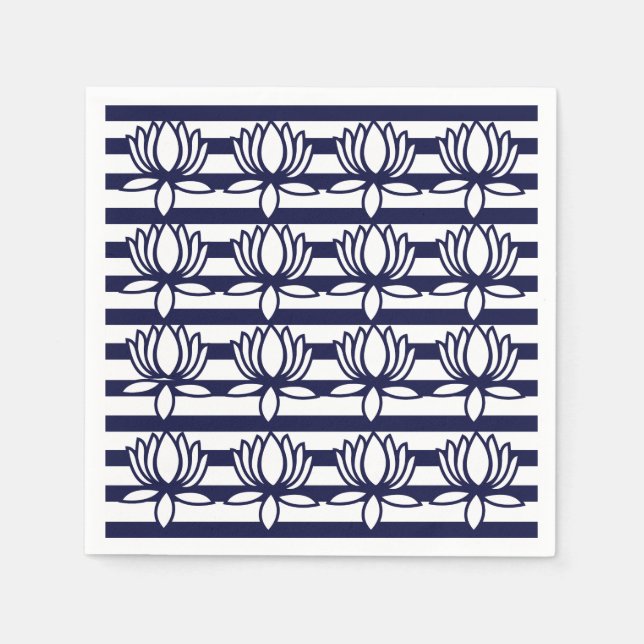 Lotus Flower Floral Stripe Pattern Napkins (Front)
