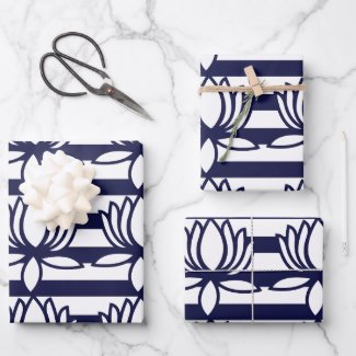 Lotus Flower Floral Stripe Pattern