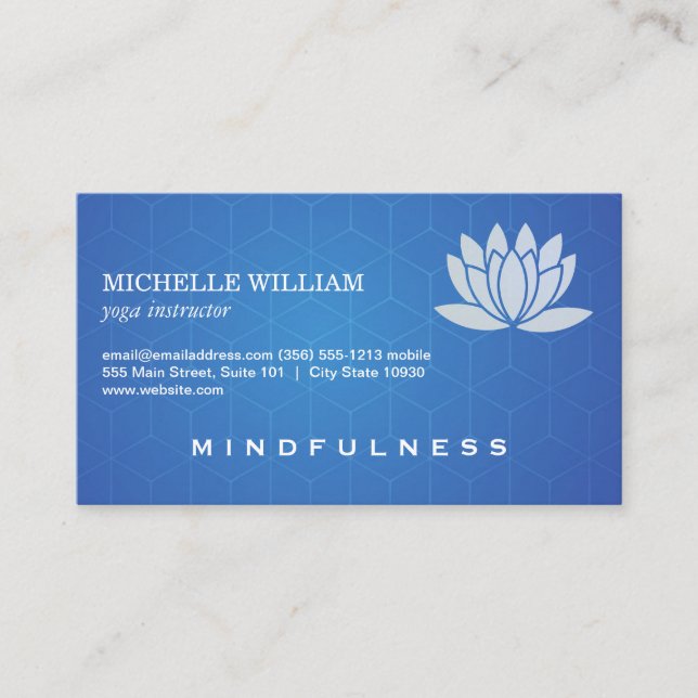 Lotus Flower | Geometric Blue Background Business Card (Front)