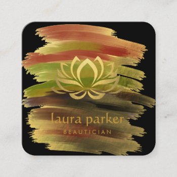 Lotus Flower Gold Art Logo Healing Yoga Holistic Square Business Card by tsrao100 at Zazzle