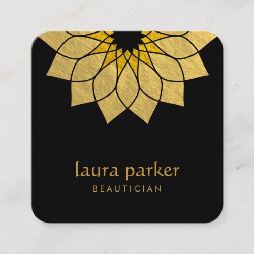 Lotus Flower Gold Logo Healing Yoga Holistic Square Business Card